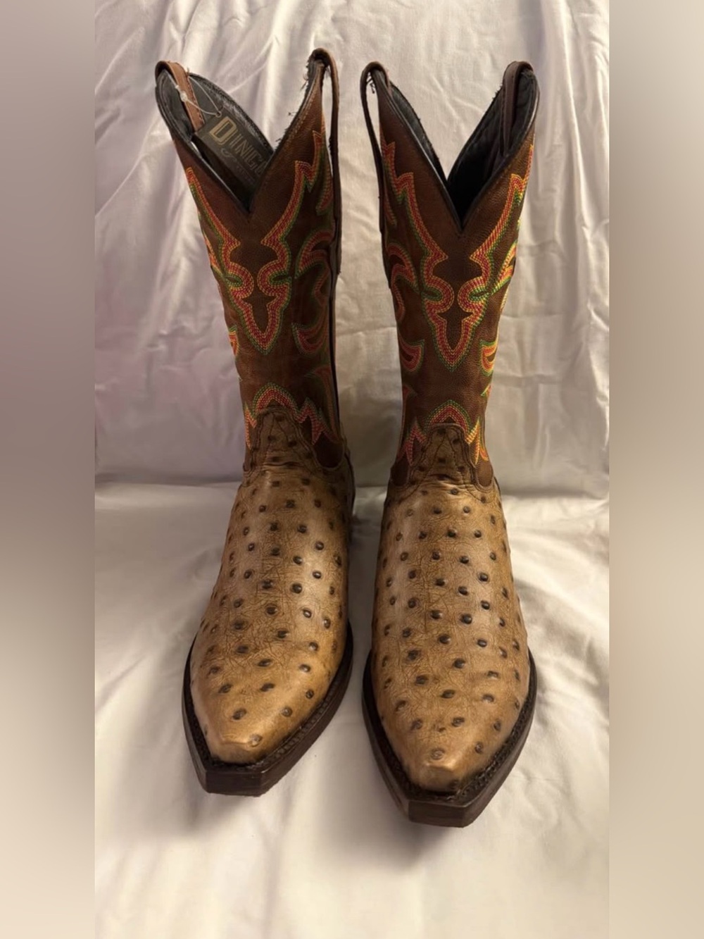 Dingo Outlaw Men’s Western Cowboy Boots Size 9.5 Cement Ostrich Print NWT w/box
